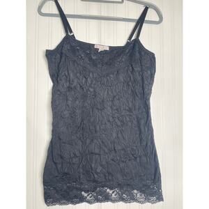 Women's Y2K Lace Trim Wrinkled Fabric Long Camisole Tank Top Size M Black Fairy